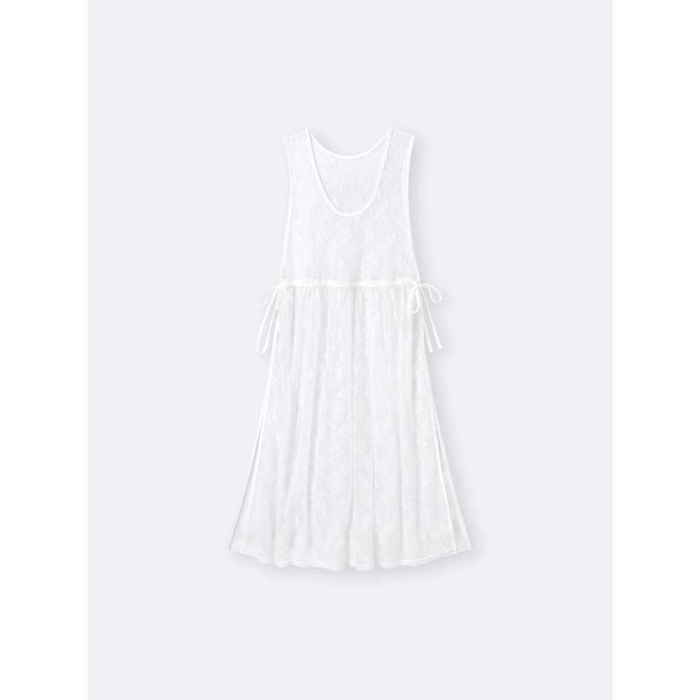 GU Japan Lace Tulle Overlay Dress M Sheer White Fairy Dainty Coquette Layering